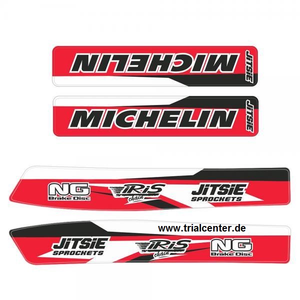 Jitsie Aufkleber Schwinge und Gabel für Gasgas Trial Pro Bj. 04-18  -> Farbe: Schwarz/Rot